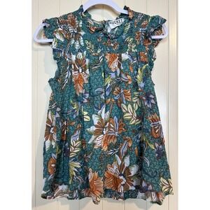 Bucket List floral cotton ruffle sleeves smocked flowy blouse‎ top sz S GUC